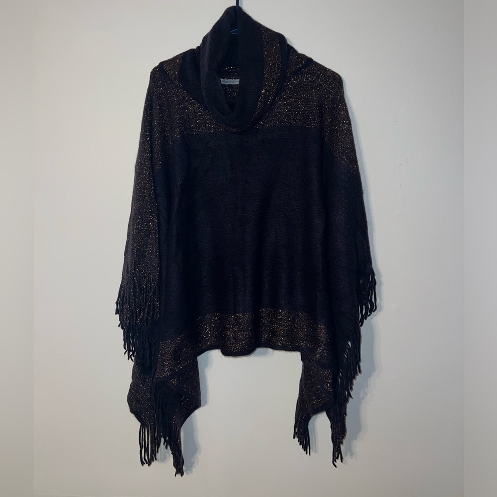 Arianna Women’s Cowl Neck Poncho with Fringe - Purple/Blue-One Size S/M/L